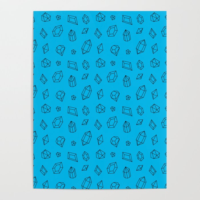 Turquoise and Black Gems Pattern Poster