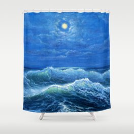oil painting showing waves in ocean or sea on canvas Shower Curtain