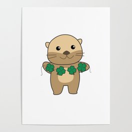 Otter With Shamrocks Cute Animals For Luck Poster