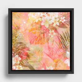 Tropical Pattern in Coral & Green Framed Canvas