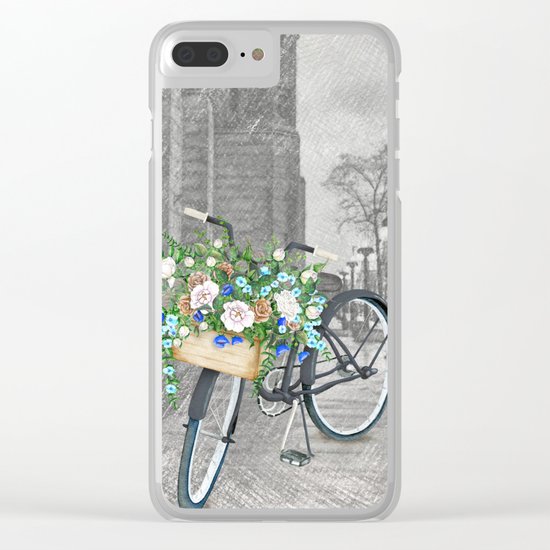 Black bike & street sketch Clear iPhone Case