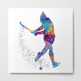 Girl Field Hockey Art Colorful Watercolor Artwork Sports Gift Metal Print