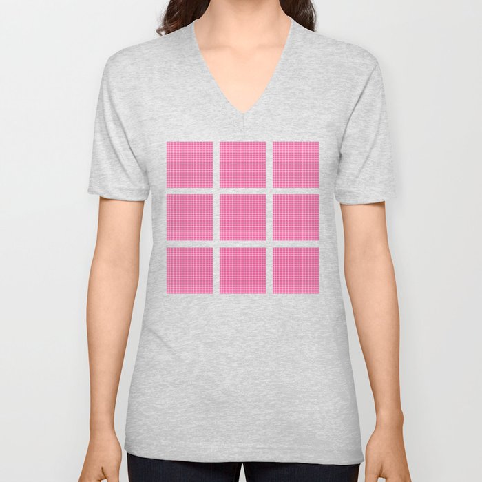 Squares of Pink V Neck T Shirt
