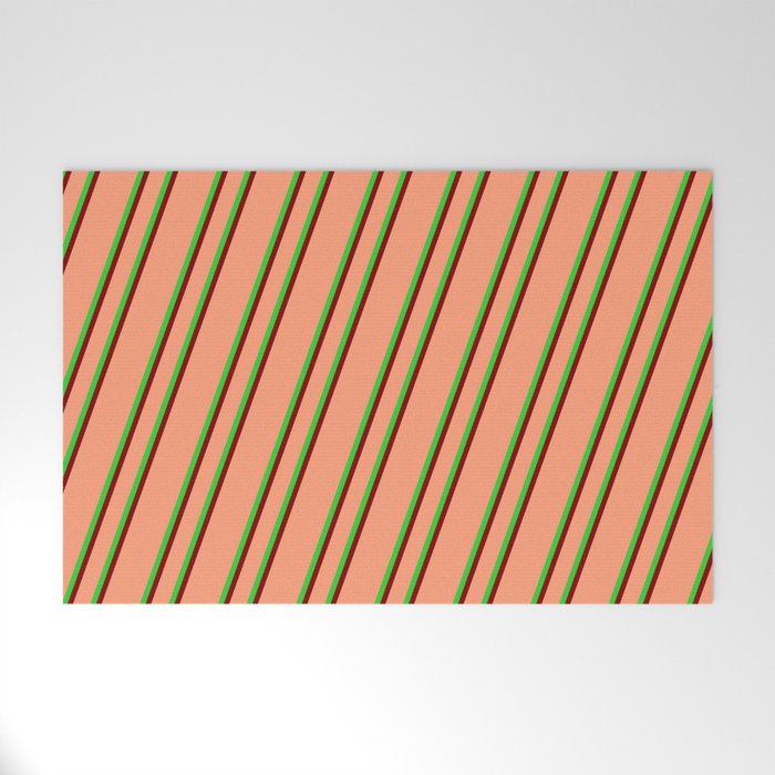 Light Salmon, Lime Green, and Maroon Colored Lines/Stripes Pattern Welcome Mat