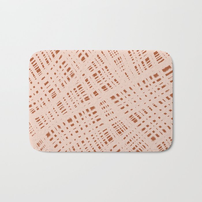 Rough Weave Abstract Burlap Painted Pattern in Salmon Terracotta Rust Clay Bath Mat