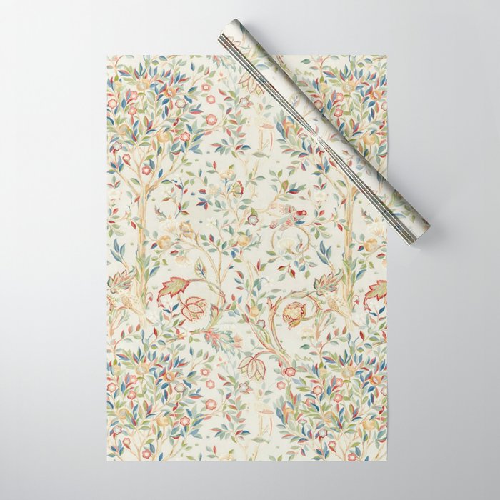 William Morris Vintage Melsetter Linen Cream Red Floral Wrapping Paper by  Archipelago