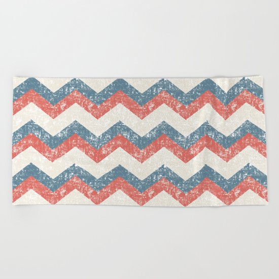 Maritime Navy Chevron ZigZag in Red White Blue Beach Towel