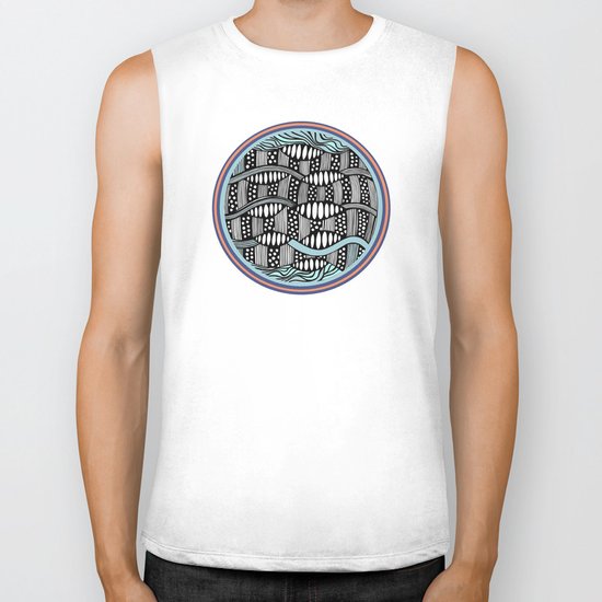 waves black and white Biker Tank