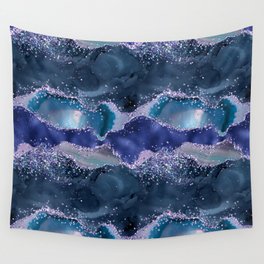 Elegant Dark Navy Blue Glitter Agate Wall Tapestry