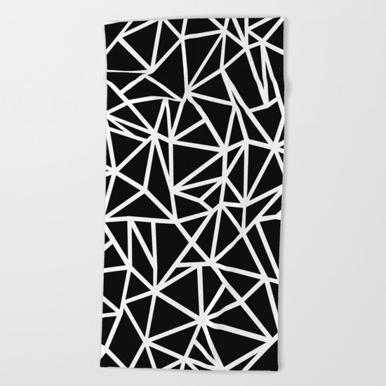 Abstract Outline Thick White on Black Beach Towel