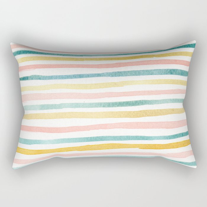 Pink, Teal, and Gold Stripes Rectangular Pillow