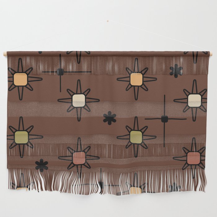 Atomic Sky Starbursts Multicolored Dark Brown Wall Hanging