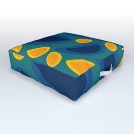Abstract blue and yellow leaves pattern minimal Outdoor Floor Cushion