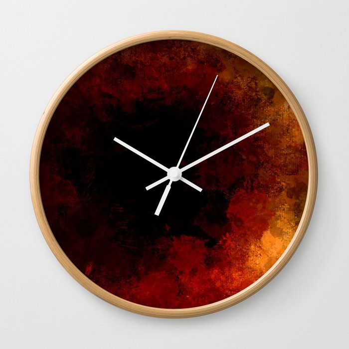 Abstract dark splashed red orange brown Wall Clock