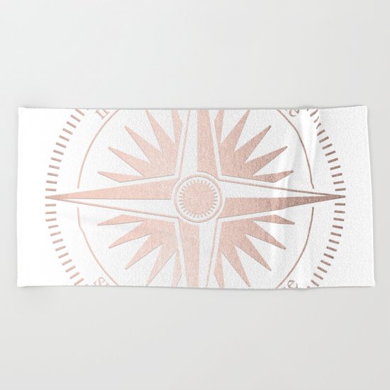Rose Gold on White Compass Beach Towel