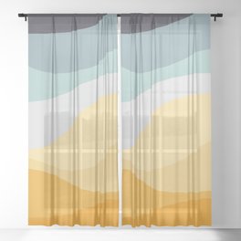 Retro style wavy ocean Sheer Curtain