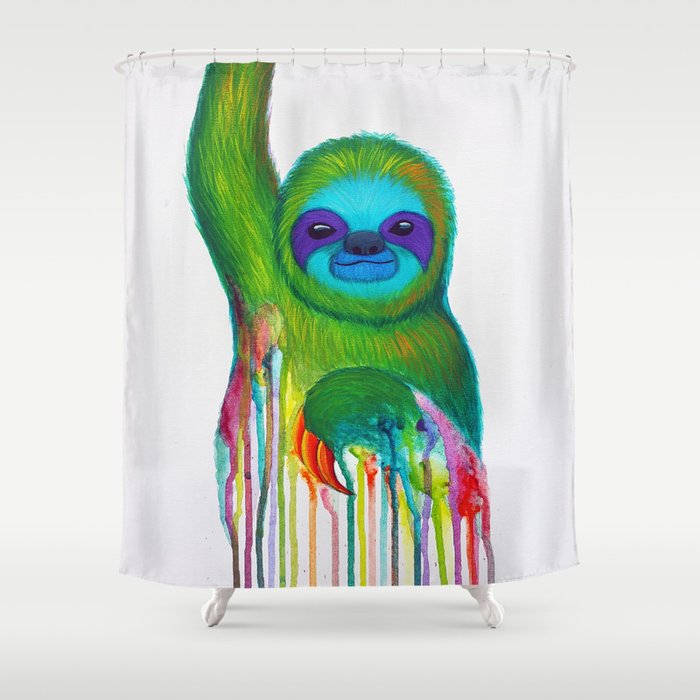 Rainbow Sloth Shower Curtain By Thesunnysideoftheshade