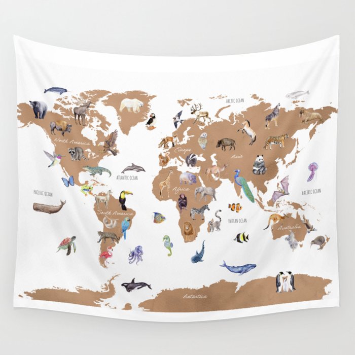 Animal World Map - Terra Wall Tapestry