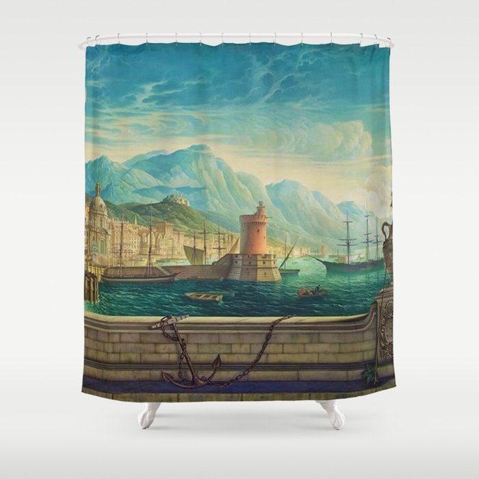 Capriccio of a Mediterranean Seaport Landscape No. 1 by Rex Whistler Shower Curtain