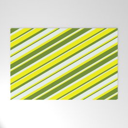 [ Thumbnail: Yellow, Green & Mint Cream Colored Lined Pattern Welcome Mat ]
