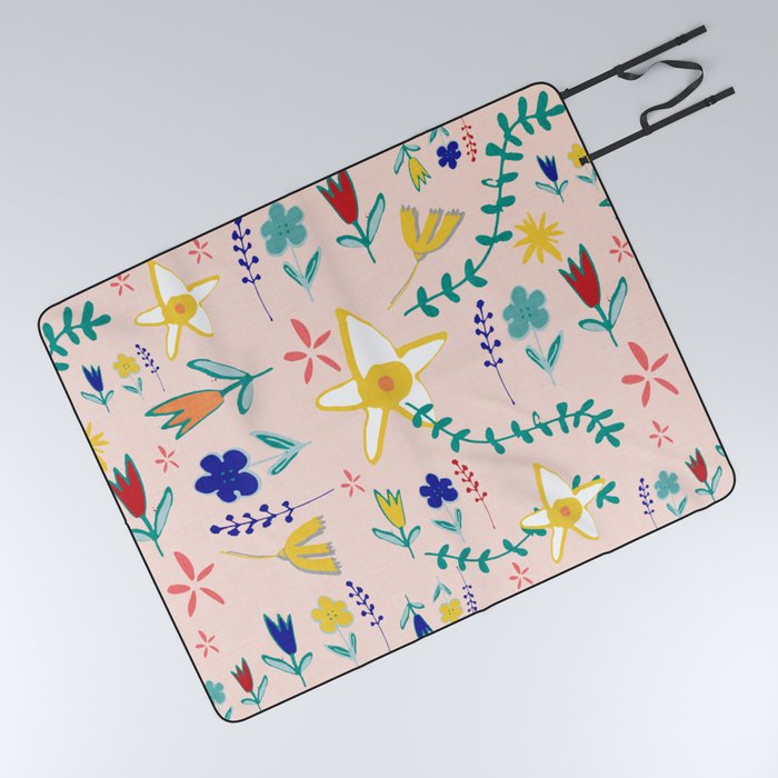Floral The Tortoise and the Hare is one of Aesop Fables pink Picnic Blanket