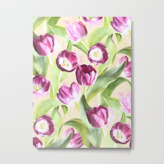Deep Magenta Tulips on Creamy Peach Metal Print