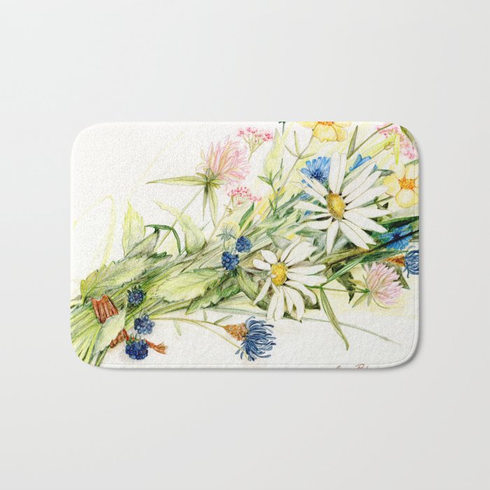 Bouquet Of Wildflowers Original Colored Pencil Drawing Badematte
