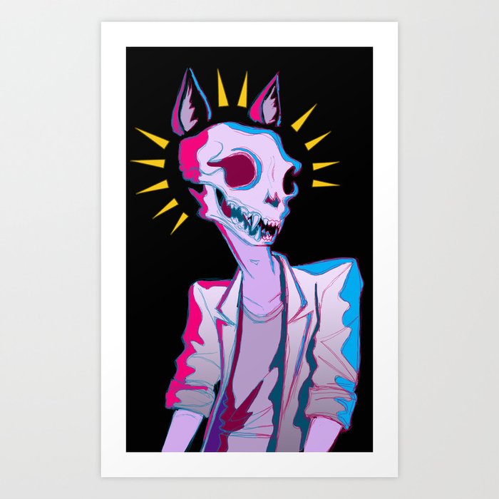 Acid Cat - pink & blue Art Print