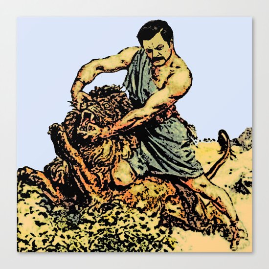 Ron Swanson Slaying A Lion | Parks and Recreation Canvas Print