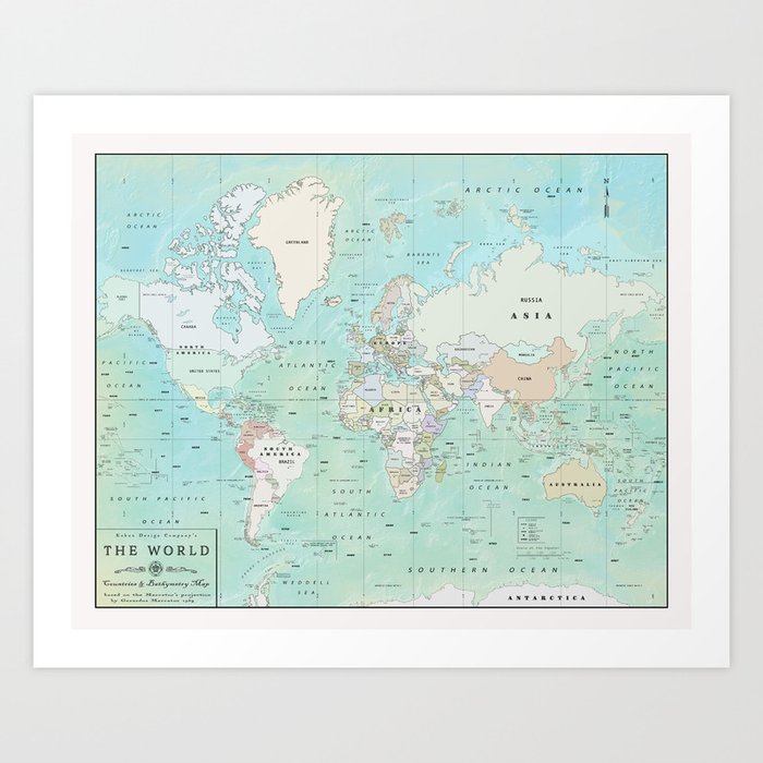 Worlds Oceans Bathymetry Map Art Print By Kokuadesigncompany