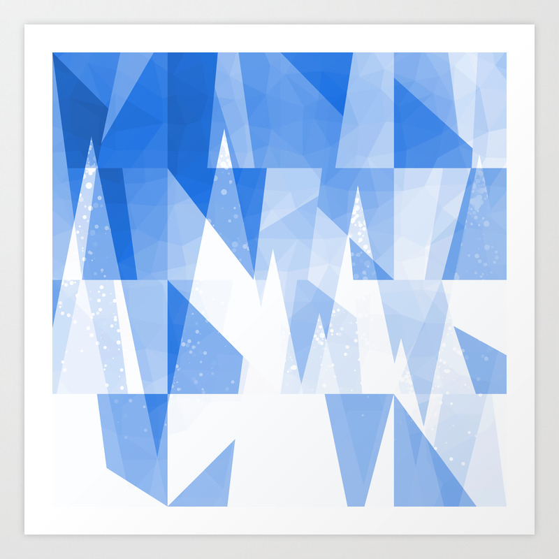 Abstract Blue Geometric Mountains Design Art Print By