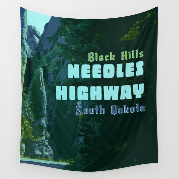 Enchanted Needles Highway Retro Travel Wandbehang | Fotografie, Digital-manipulation, Digital, Farbe, Graphic-design, Travel, Road-trip, South-dakota, West, Forest