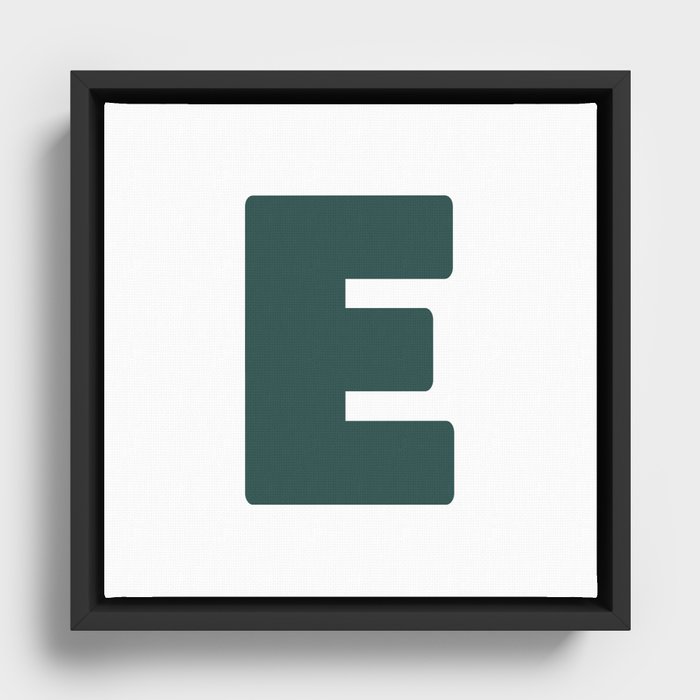 E (Dark Green & White Letter) Framed Canvas