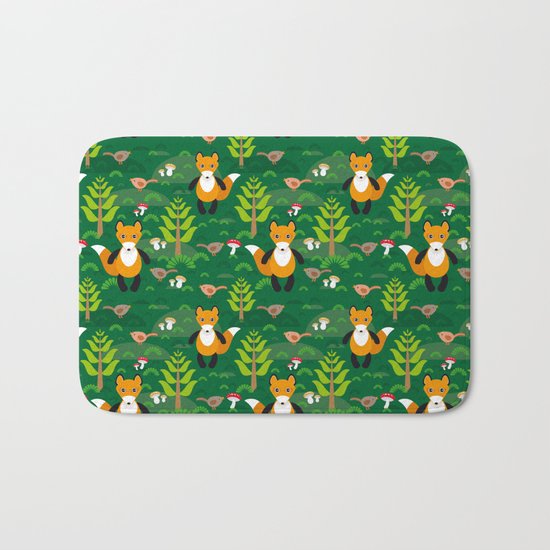 Fox and birds in the forest Bath Mat
