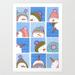 Snowmen in Hats Art Print