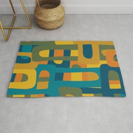 Bo Kaap Abstract Pattern in Moroccan Teal Ochre Olive Orange Mustard Area & Throw Rug