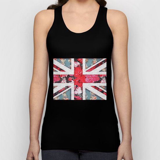 God save the Queen | Elegant girly red floral & lace Union Jack Unisex Tank Top