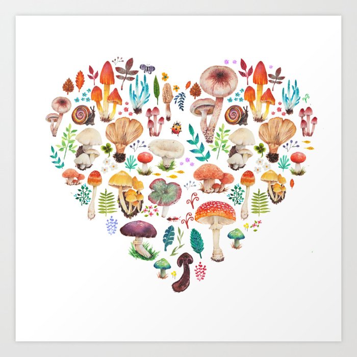 Mushroom heart Art Print