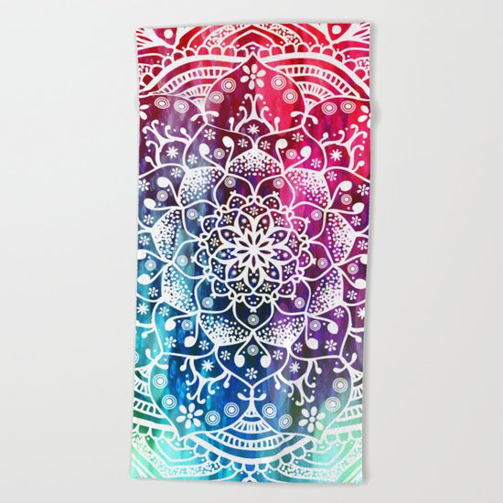 Namaste Red Purple Blue Mandala Beach Towel