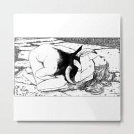 asc 426 - La moitié interdite (The princess with beautiful curls) Metal Print | Painting, Animal, Digital, Illustration, Love, Ink, Black and White 