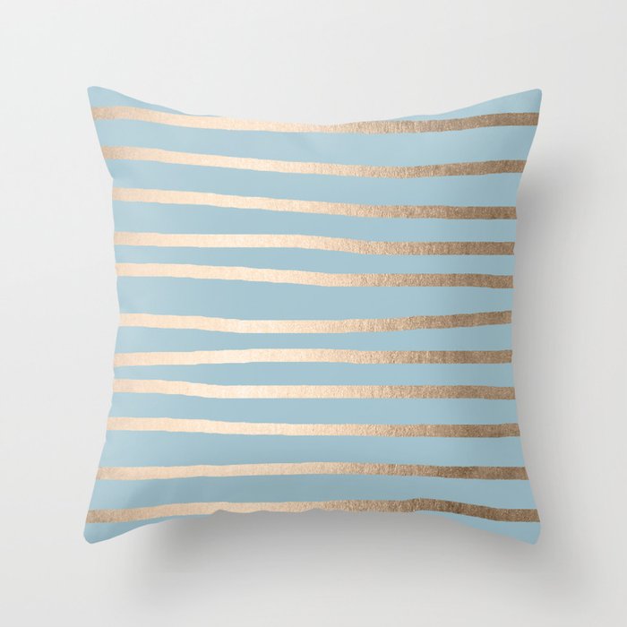 Abstract Drawn Stripes Gold Tropical Ocean Sea Blue Throw Pillow