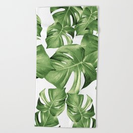 Monstera Leaves Green Summer Vibes Pattern #1 #tropical #decor #art #society6 Beach Towel