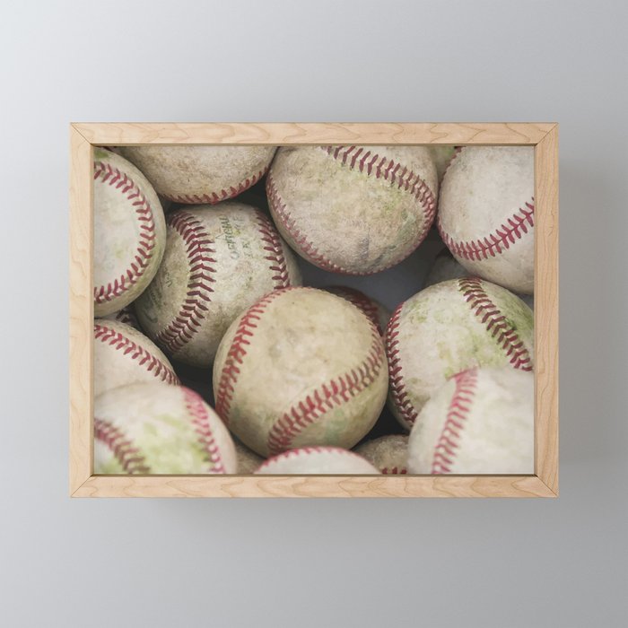 Many Baseballs - Background pattern Sports Illustration Framed Mini Art Print