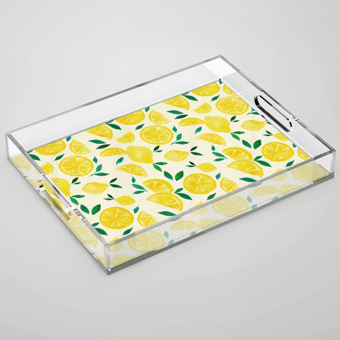 Watercolor lemons - yelllow and green Acrylic Tray