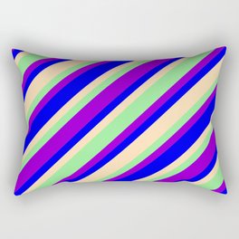 [ Thumbnail: Light Green, Dark Violet, Blue & Tan Colored Lines Pattern Rectangular Pillow ]