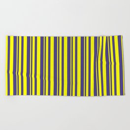 [ Thumbnail: Yellow and Dark Slate Blue Colored Striped Pattern Beach Towel ]