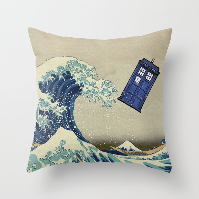 The Great Wave Doctor Who Throw Pillow