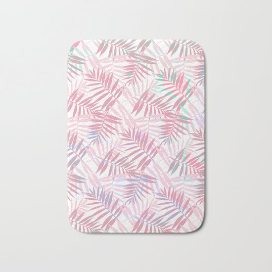 Pastel Color Palms Pattern Bath Mat