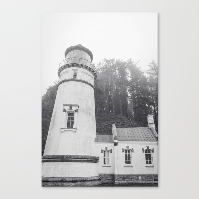 Heceta Head Lighthouse Black and White Photography Oregon Coast Canvas Print