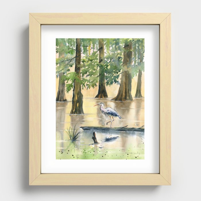 Great Blue Heron On The Bayou  Recessed Framed Print
